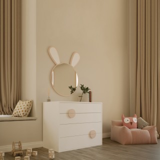 Bunny Kids Dresser with Mirror Cream/Pink