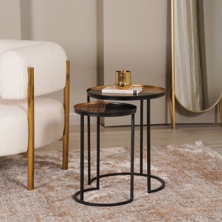 Buxton Set of 2 Round Side Tables Black/Gold