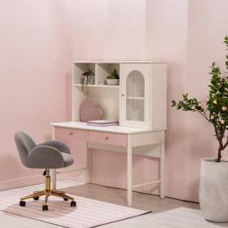 Khloe Kids Desk + Hutch Pink/White