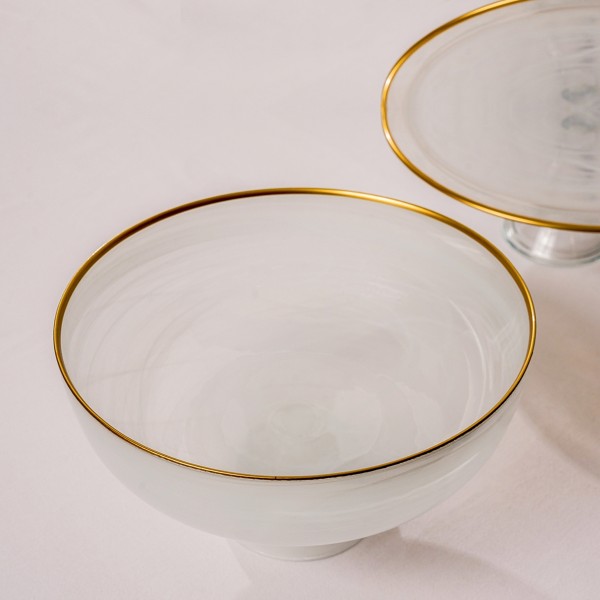 Alabaster Serving Bowl With Gold Rim 15 cm