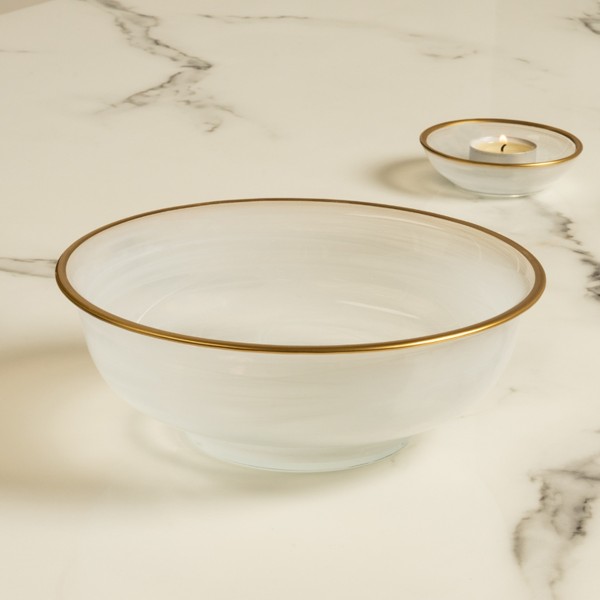 Alabaster Serving Bowl White & Gold 21x7.5 cm