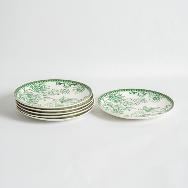 Duchess Sweet Plate Set Green & Gold 6Pcs 15 cm