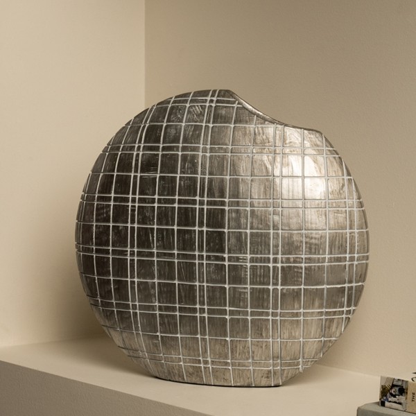 Gingham Round Vase Silver 34.5x10.5x33 cm