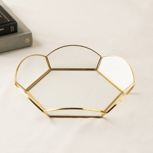 Geos Hexagonal Glass Tray Gold 24.5x24.5x4.5 cm