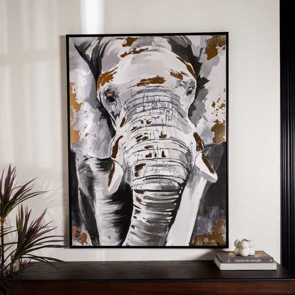 Elephant Framed Canvas Black 90x120 cm