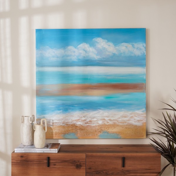 Beach Oil Canvas Blue 100x100 cm