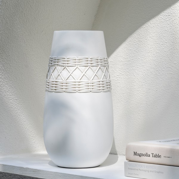 Rattan Vase White 16.5X16.5X30.5 cm