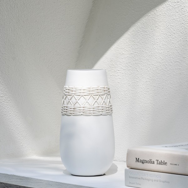 Rattan Vase White 11X11X20 cm 