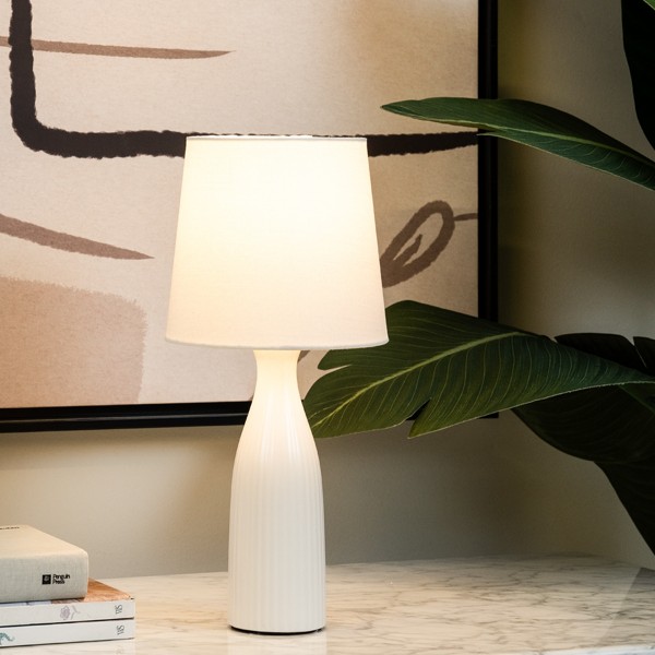 Ribbed Table Lamp White 36x18 Cm