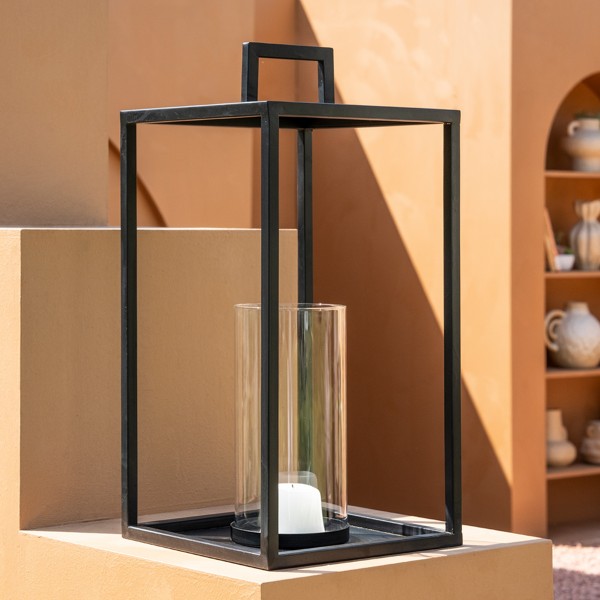 Cube Lantern Decor Black 25.5x25.5x53 cm