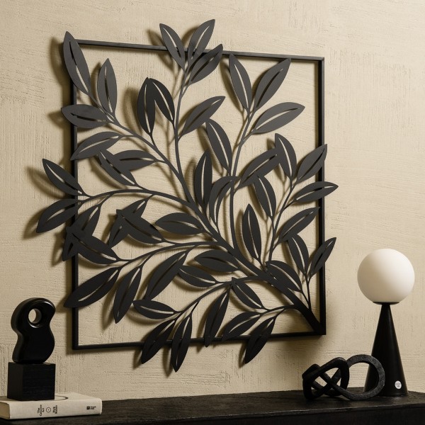 Leaf Metal Art Black 89.5x88.5 cm