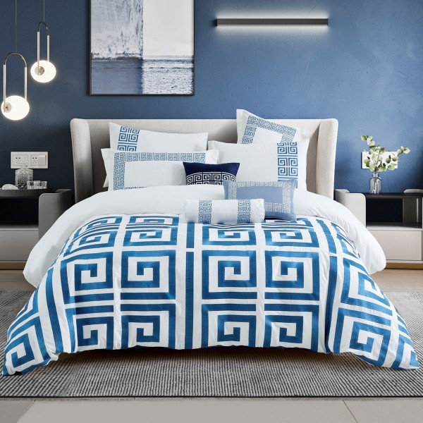 Greek 8 Pcs Embroidered Comforter Set Blue 260x270 cm
