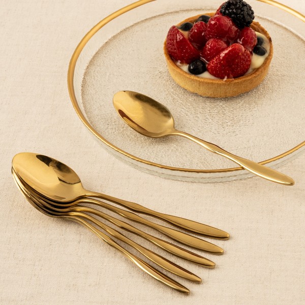 Ripple Stainless Steel Dessert Spoon Set 6Pcs Gold