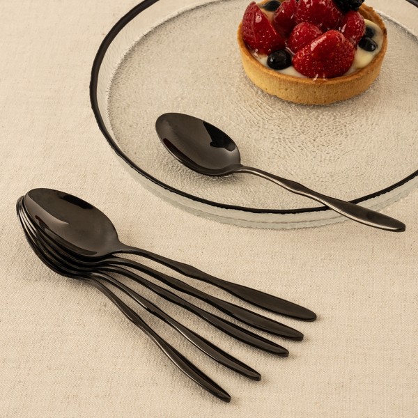 Ripple Stainless Steel Dessert Spoon Set 6Pcs Black