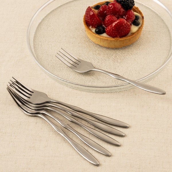 Ripple Stainless Steel Dessert Fork Set 6Pcs Silver