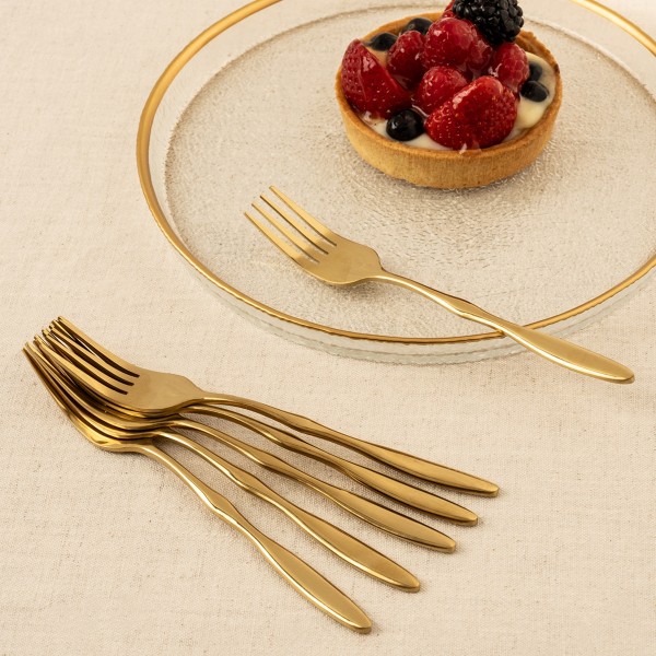 Ripple Stainless Steel Dessert Fork Set 6Pcs Gold