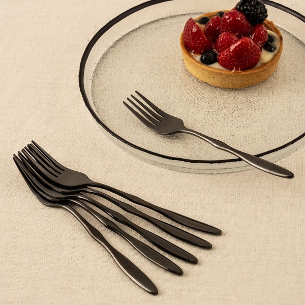 Ripple Stainless Steel Dessert Fork Set 6Pcs Black