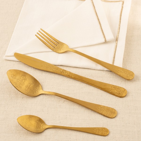 Damask Stainless Steel Cutlery Set 24Pcs Gold