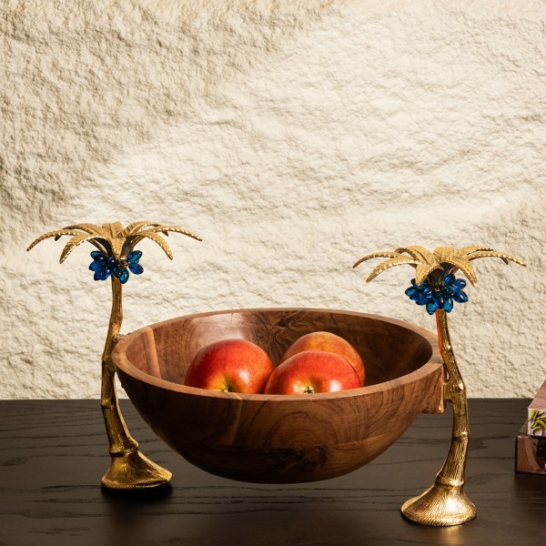 Wooden Palm Serving Bowl Gold 39X25X21 cm