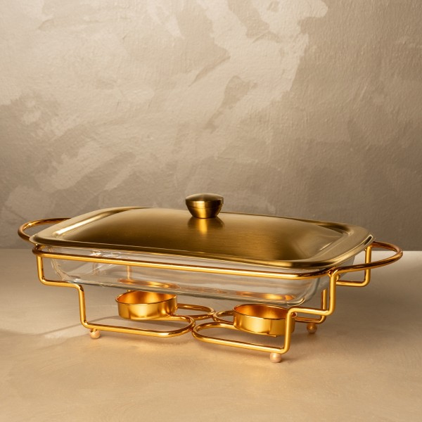 Brass Rectangular Glass Buffet Warmer Gold 2Ltr