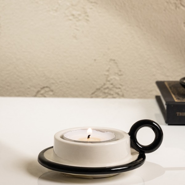 Opaque Candle Holder Black & White 9.5X8X3 cm