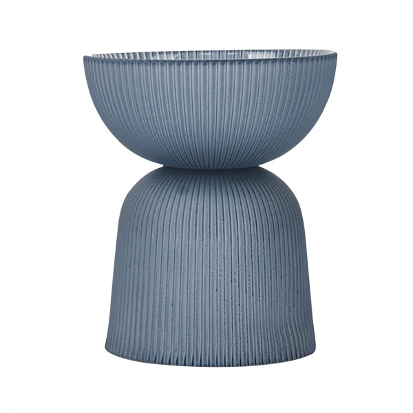 Cone Ribbed Candle Holder Blue 8.5X8.5X13.1 cm