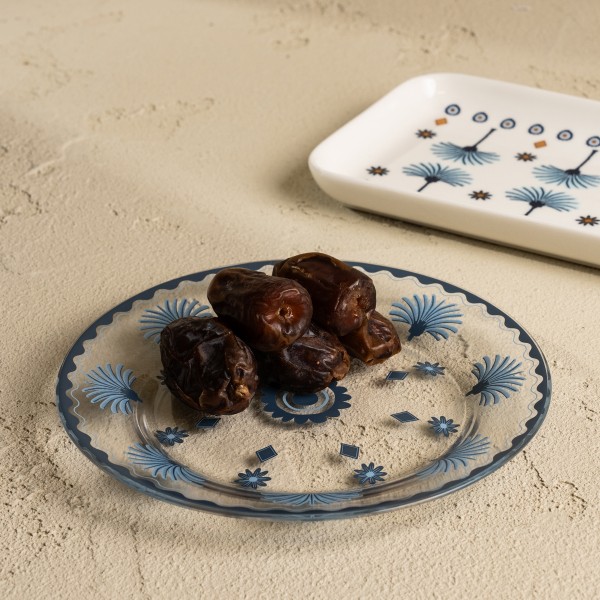 Palm Glass Sweet Plate Set 6Pcs Blue 17 cm