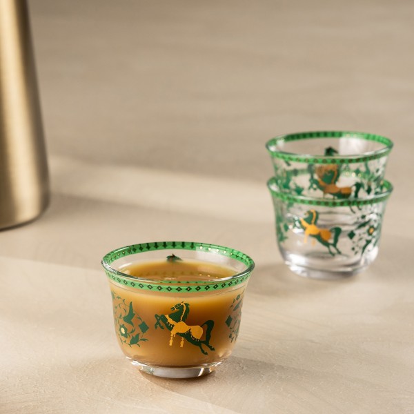 Faris Glass Gahwa Cup Set 6Pcs Green