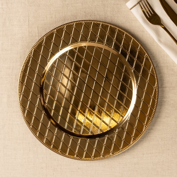 Diamond Wood Charger Plate Gold 33X1.5 cm