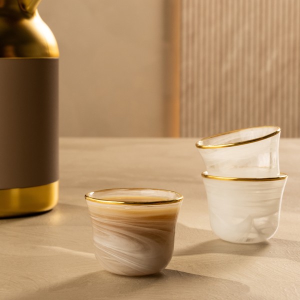Alabaster Glass Gahwa Cup Set 6Pcs White