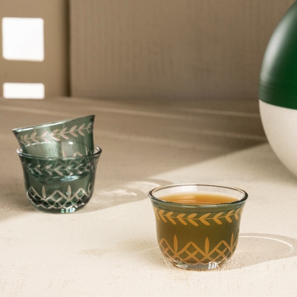 Duo Glass Gahwa Cup Set 6Pcs Green