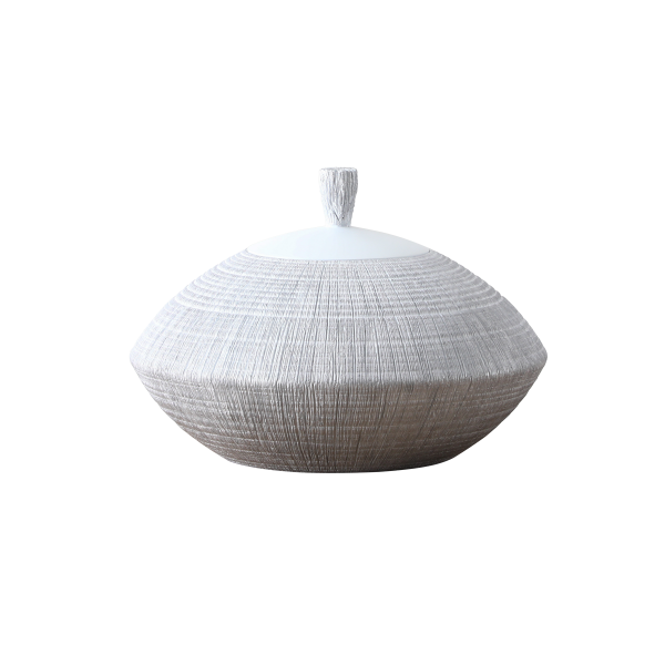 Wood Lidded Jar White 40X28 cm