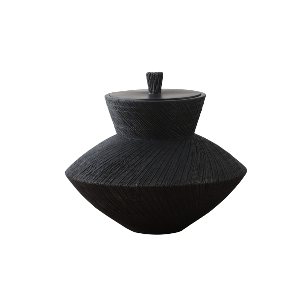 Wood Lidded Jar Black 30X26.5 cm