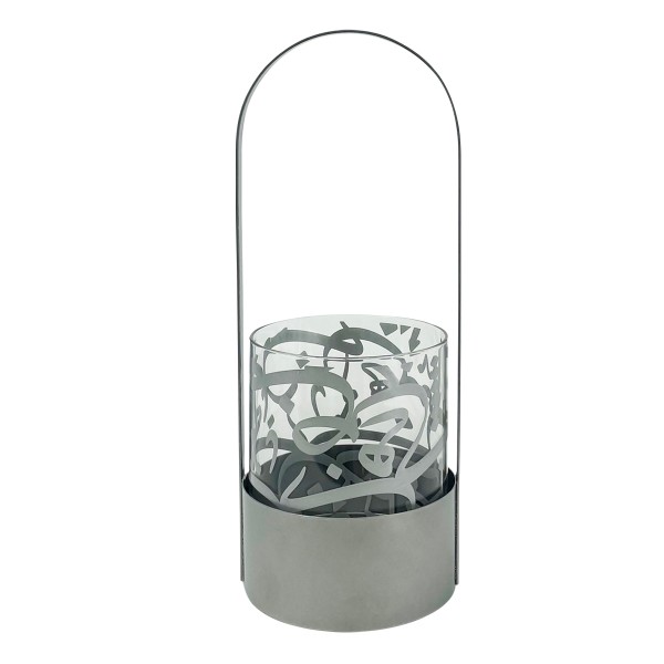 Script Metal Lantern Silver 10.5X27 cm