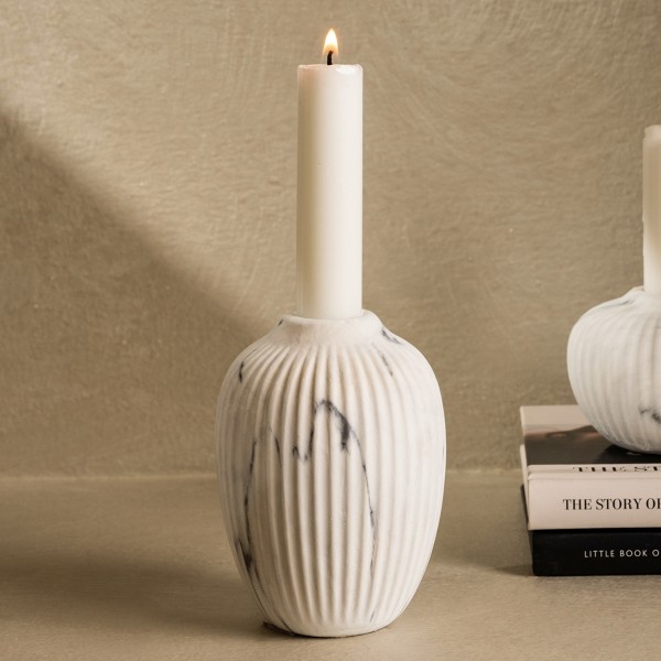 Marble Ceramic Candle Holder Grey 8X11.2