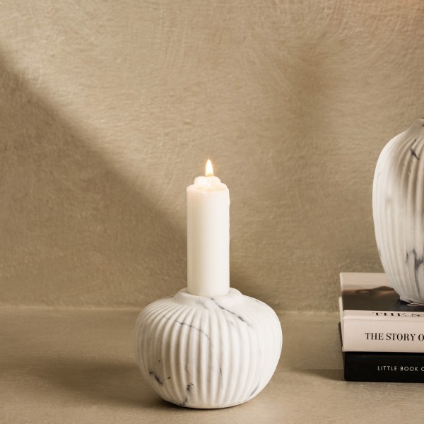 Marble Ceramic Candle Holder Grey 8X6 cm
