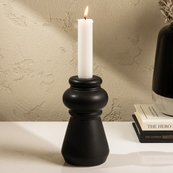 Elle Ceramic Candle Holder Matte Black 7.5X13.6 cm