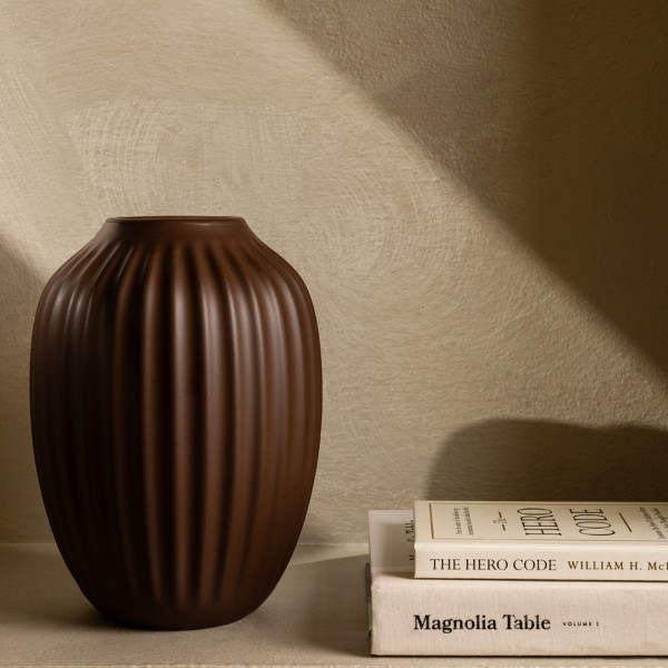 Ribbed Ceramic Vase Matte Brown 16.5X23.3 cm