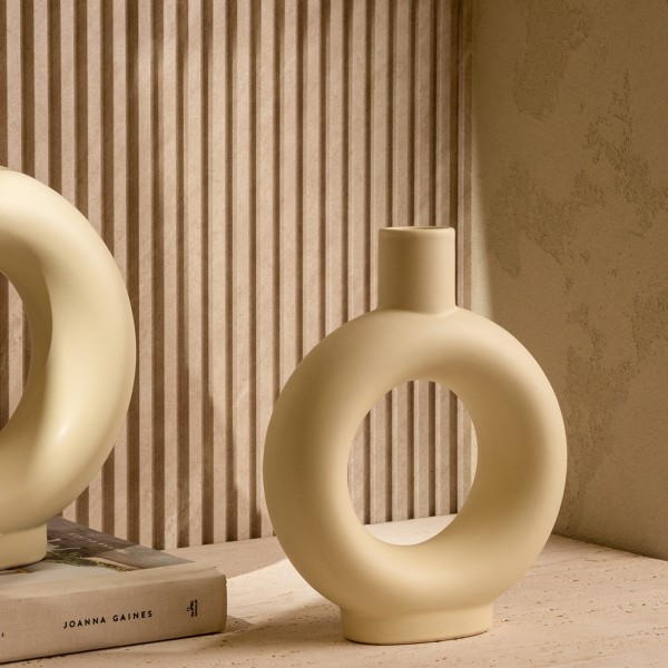 Viki Ceramic Vase Matte Beige 18.5X6X23.3 cm