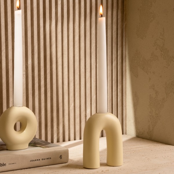 Roma Ceramic Candle Holder Matte Beige 10X3.6X12.5 cm