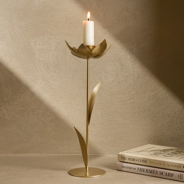 Flower Metal Candle Holder Gold 10.5X8X28 cm