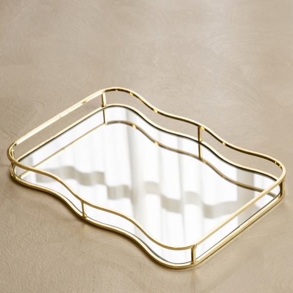 Wave Mirror Deco Tray Gold 30.5X20.5X3 cm