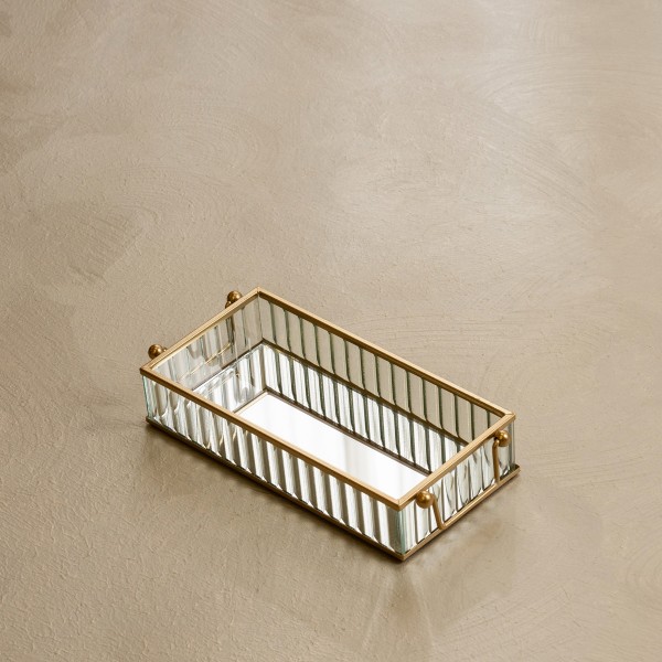 Ribbed Mirror Deco Tray Gold 22X10X4.5 cm
