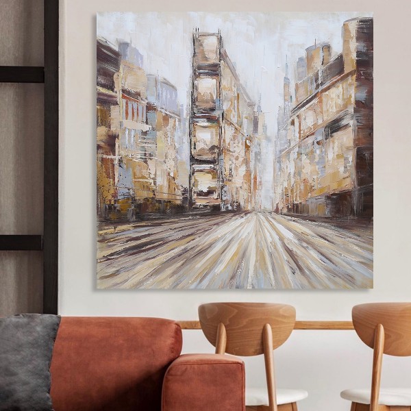 Cityscape Oil Canvas Beige 100X100 cm