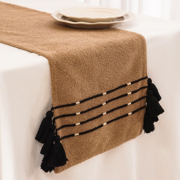 Tassel Table Runner Brown 33X150 cm