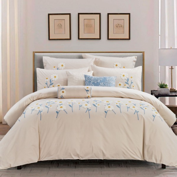 Summer 8 Pcs Embroidered Comforter Set Beige 260x270 cm