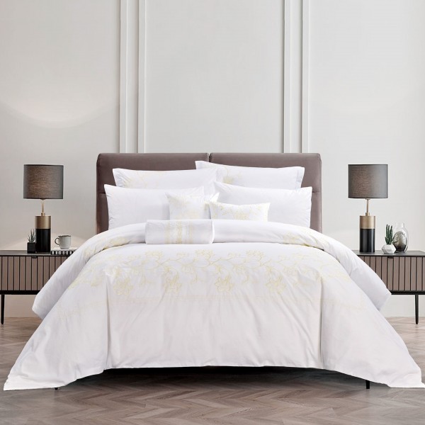 Dula 8 Pcs Embroidered Comforter Set White 260x270 cm