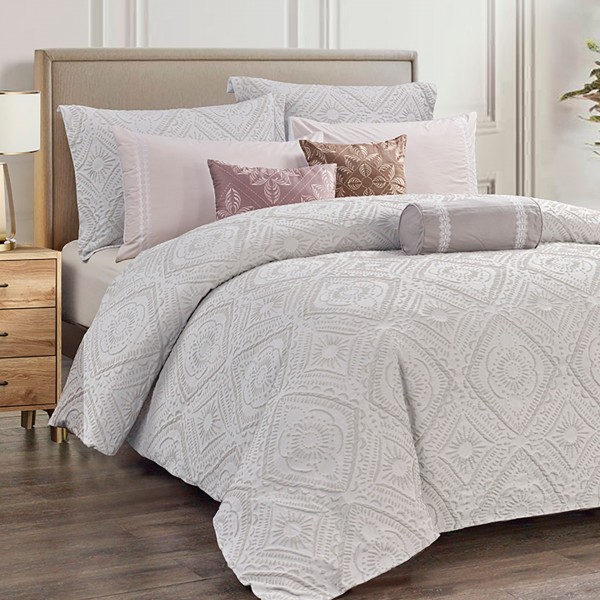 Helena 5 Pcs Jacquard Duvet Cover Set White 240x260 cm