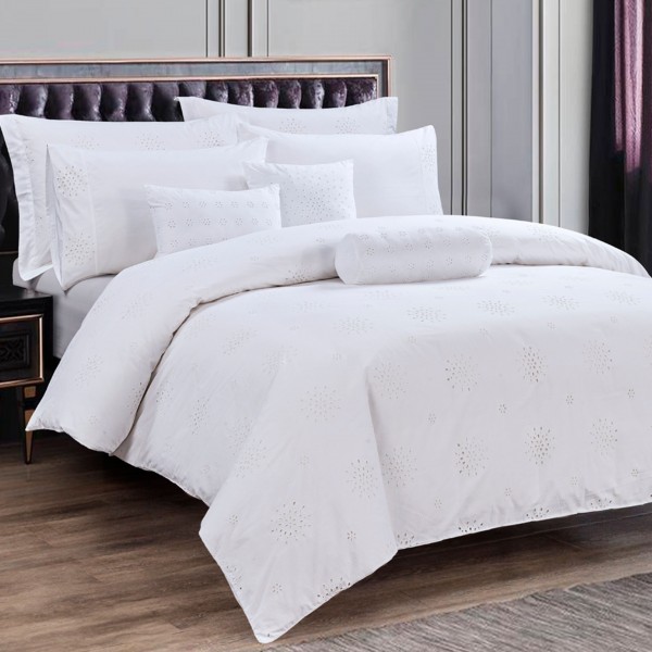 Rita 5 Pcs Embroidered Duvet Cover Set White 220x240 cm
