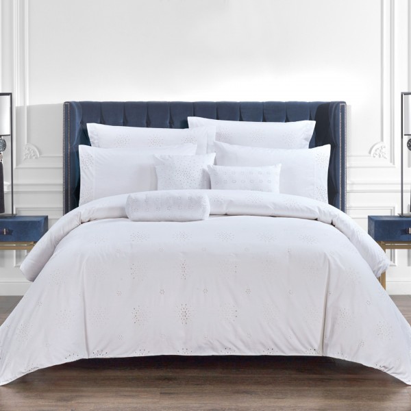 Rita 8 Pcs Embroidered Comforter Set White 260x270 cm